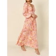 thumbnail image 4 of Women's Autumn Long Floral Dress Long Sleeve Deep V Neck Backless A-line Party Dress, 4 of 9