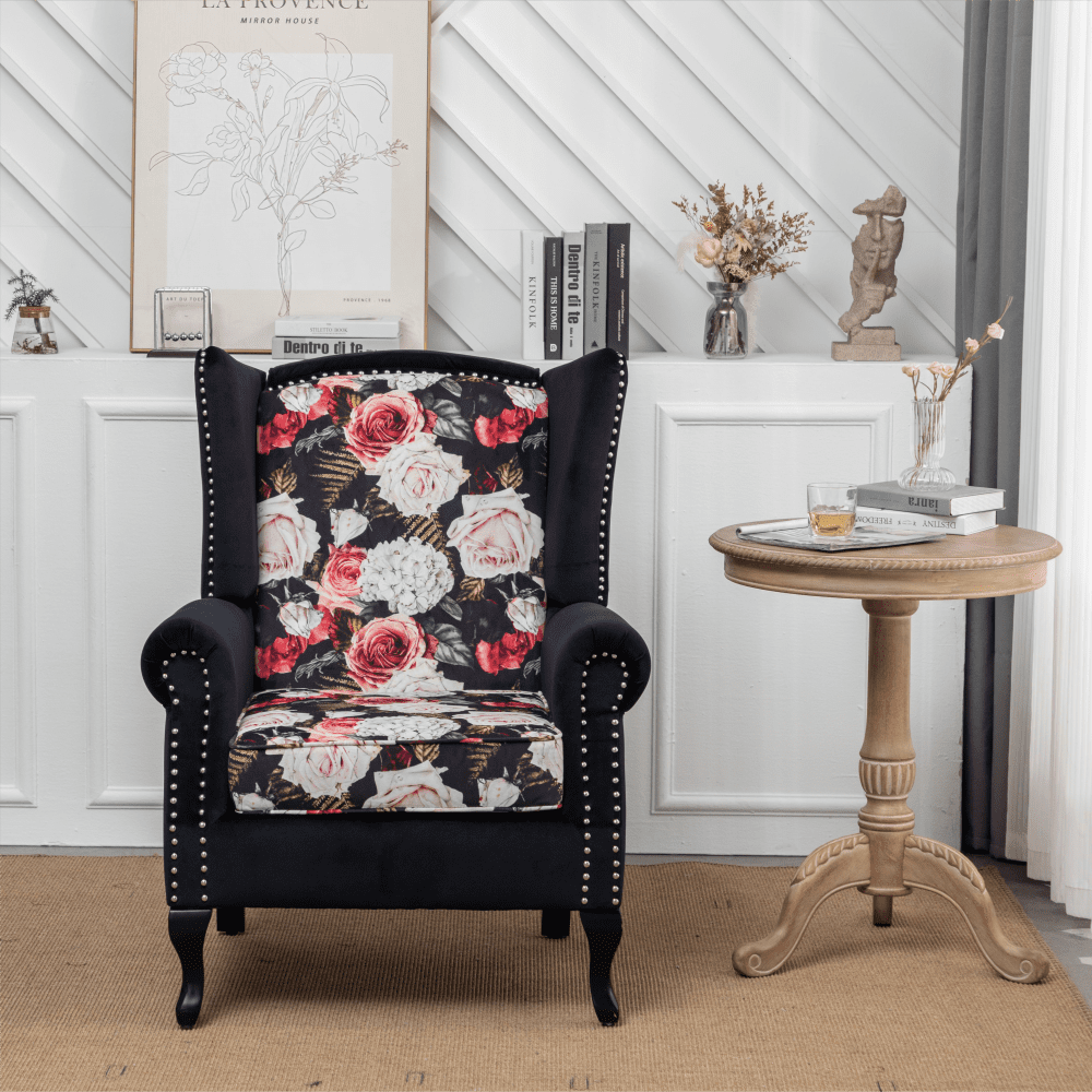 Velvet Upholstery Chair, Floral Texture Living Room Lounge Sofa Chair