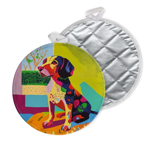 2 PCS Pot Holders for Kitchen,Potholders Sets with Hook for Oven,Cooking,Baking,Pop - Art - Style Dog On Color - Blocked Background