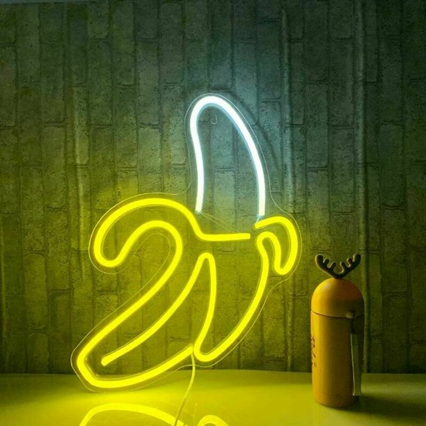 Letreros de neón de plátano Luces de neón LED Arte Luces de pared decorativas Luces de neón para la pared del dormitorio Habitación de los niños Decoración de bar de fiesta de cumpleaños 11''X19