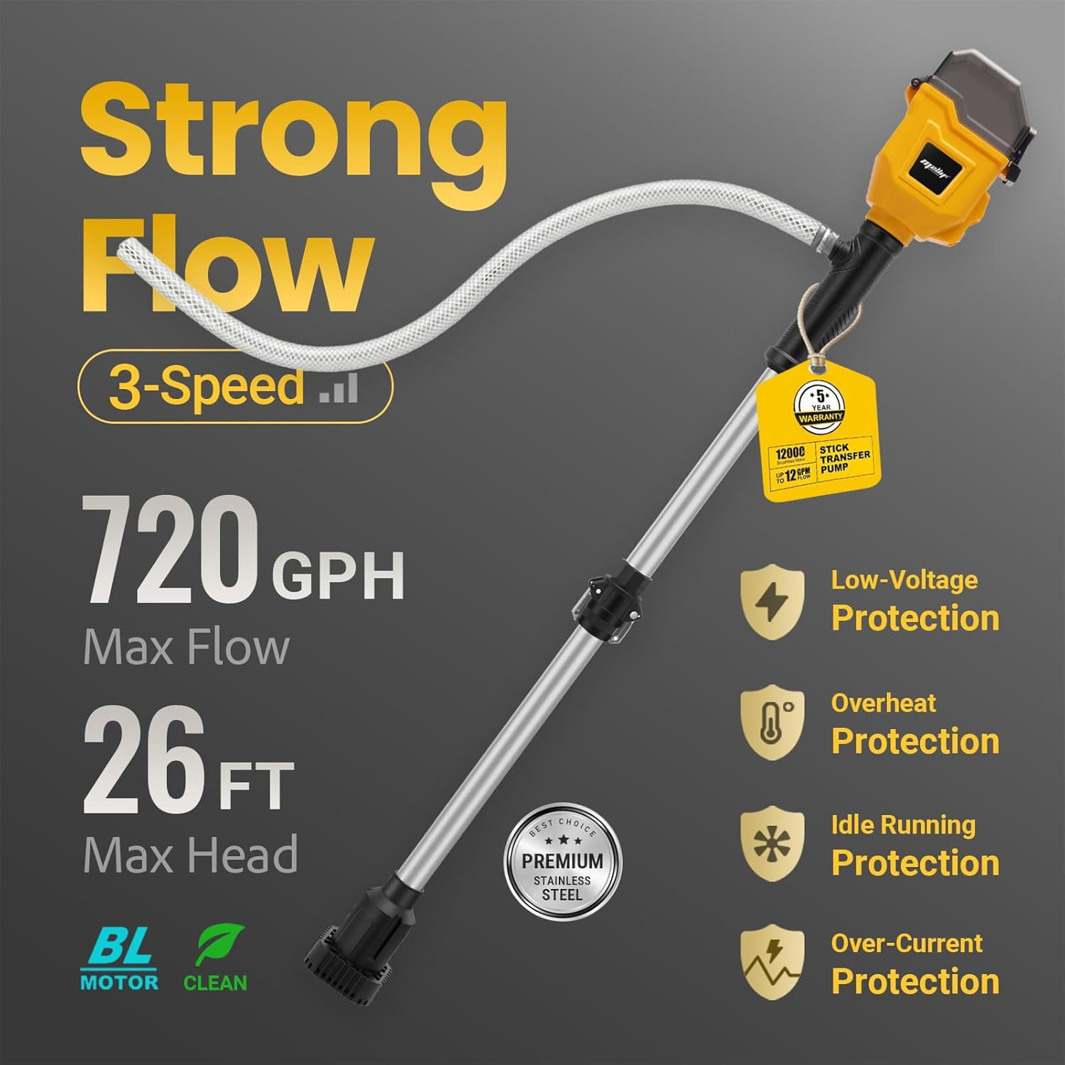 Mellif Cordless Stick Water Transfer Pump Compatible with DeWalt 20V MAX Battery (Tool Only)