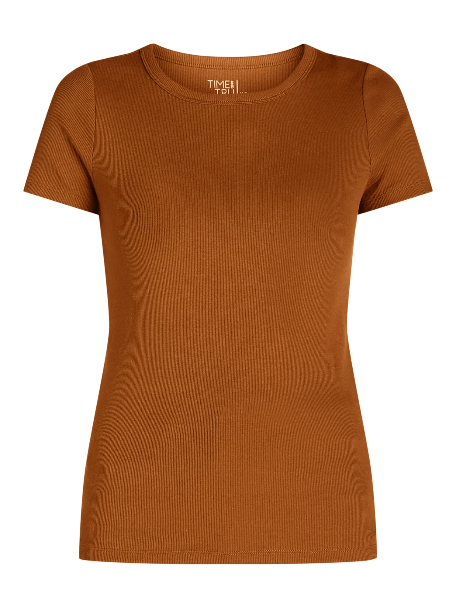 Time and Tru Women’s Rib Crewneck Tee with Short Sleeves, Sizes XS-XXXL