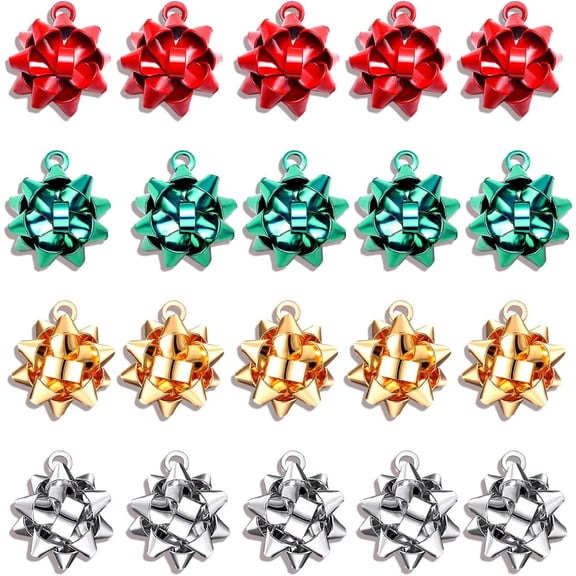 25PCS Christmas Charms for Jewelry Making Red Green Xmas Bow Charm Pendants for DIY Earring Bracelet Necklaces Holiday Clothes Sewing Bag Decorat