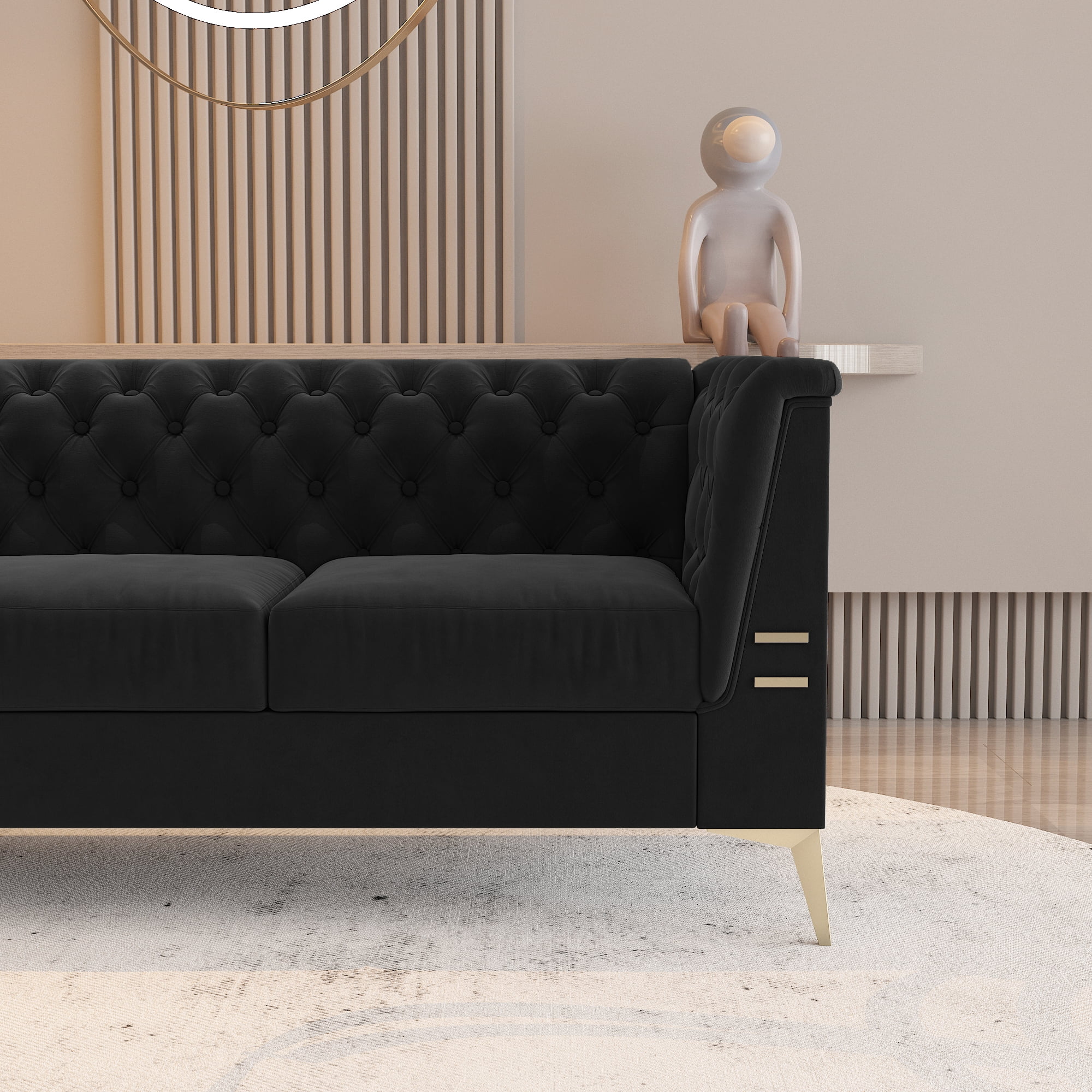 Resenkos 83" Mid-Century Modern Tufted Velvet Couch Extra-Deep Down-Filled Sofa in Black Resenkos 83" Mid-Century Modern Tufted Velvet Couch Extra-Deep Down-Filled Sofa in Black