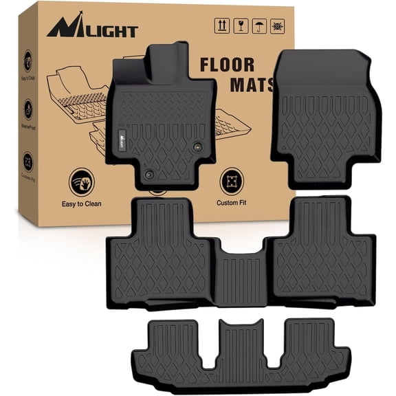 Nilight TPE Floor Mats for Toyota Highlander w/Center Console 2020 2021 2022 2023 2024 2025 (NOT fit Hybrid) All Weather Custom Fit Heavy Duty Floor Liners