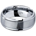 thumbnail image 2 of Tungsten Fire Flame Burning Emblem Band Ring 8mm Men Women Comfort Fit Gray Step Bevel Edge Brushed Polished, 2 of 4