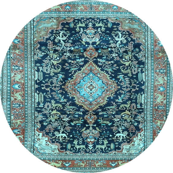 Ahgly Company Indoor Round Persian Light Blue Traditional Area Rugs, 8' Round