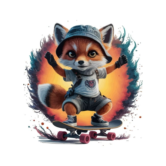 Cute Cartoon Fox Skating Sports Skates Animals Wall Art Sticker Designs Vinyl Stickers For Home House Walls Rooms Windows Bedroom Decoration Size (26x26 inch)