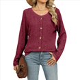 thumbnail image 2 of Suéteres Ligeros para Mujer 2025, Camiseta Henley de Larga, Blusa Informal de Cuello Redondo para Otoño. Vino Tinto M, 2 of 10