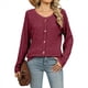 thumbnail image 2 of Suéteres Ligeros para Mujer 2025, Camiseta Henley de Larga, Blusa Informal de Cuello Redondo para Otoño. Vino Tinto L, 2 of 10