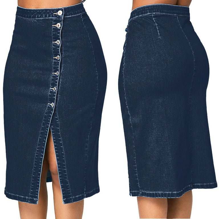 Womens Skirts Midi Length Fashion Denim Pencil Skirt High Waisted Blow Knee  Blue Jeans Skirts Blue XXL