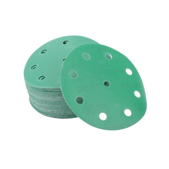 Unique Bargains Sanding Discs 5 Inch 9 Hole 600 Grit Round Hook and Loop Sandpaper Aluminum Oxide Green 50 Pcs