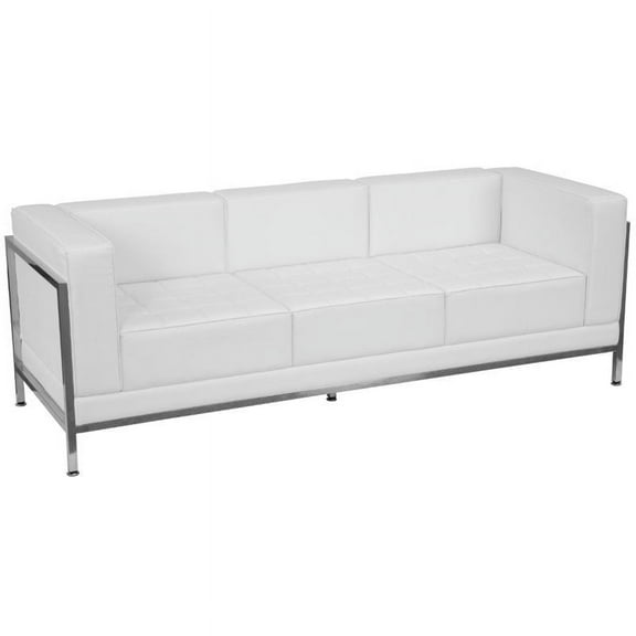 Bowery Hill Leather Reception Sofa in White
