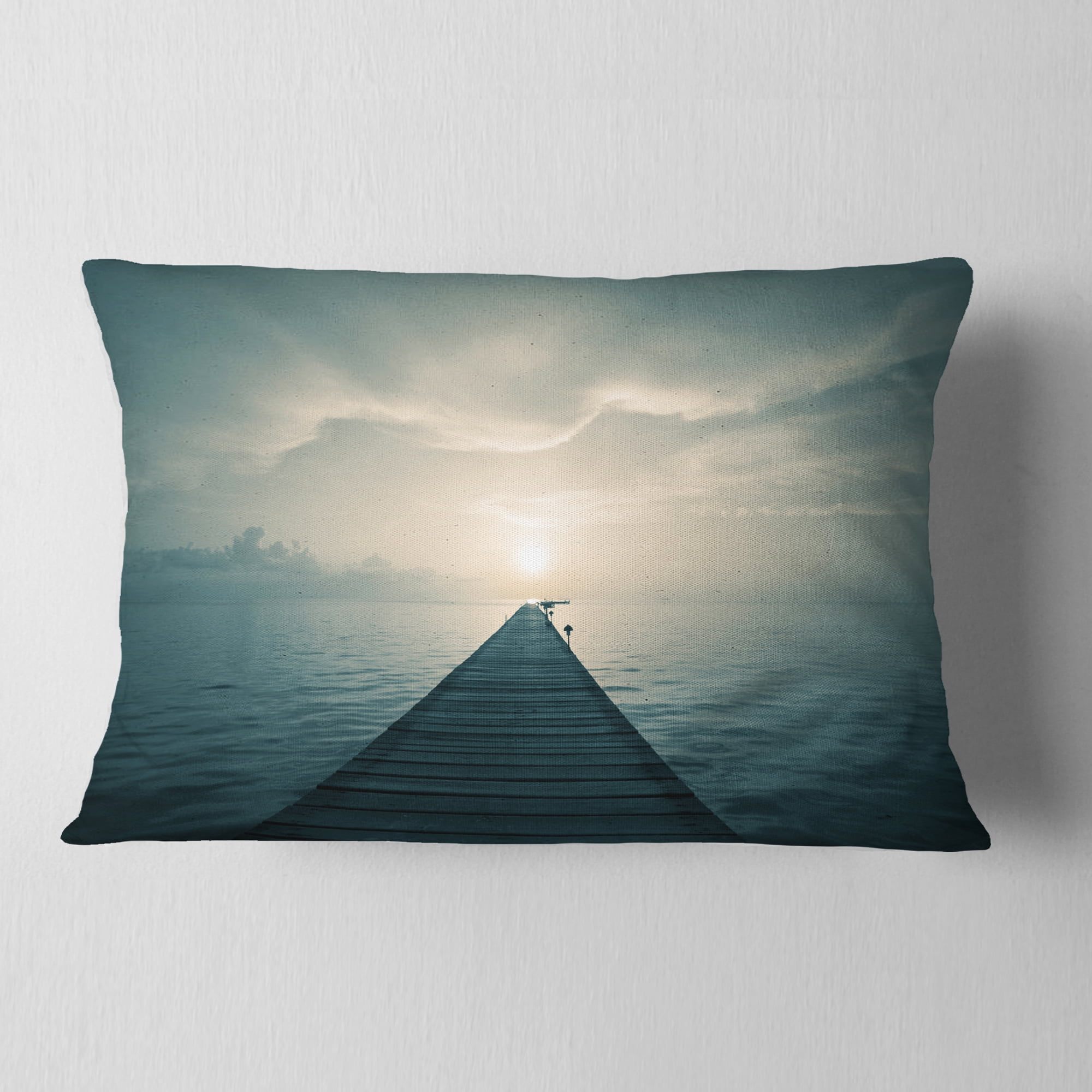 Designart 12" x 20" Blue Polyester Throw Pillow