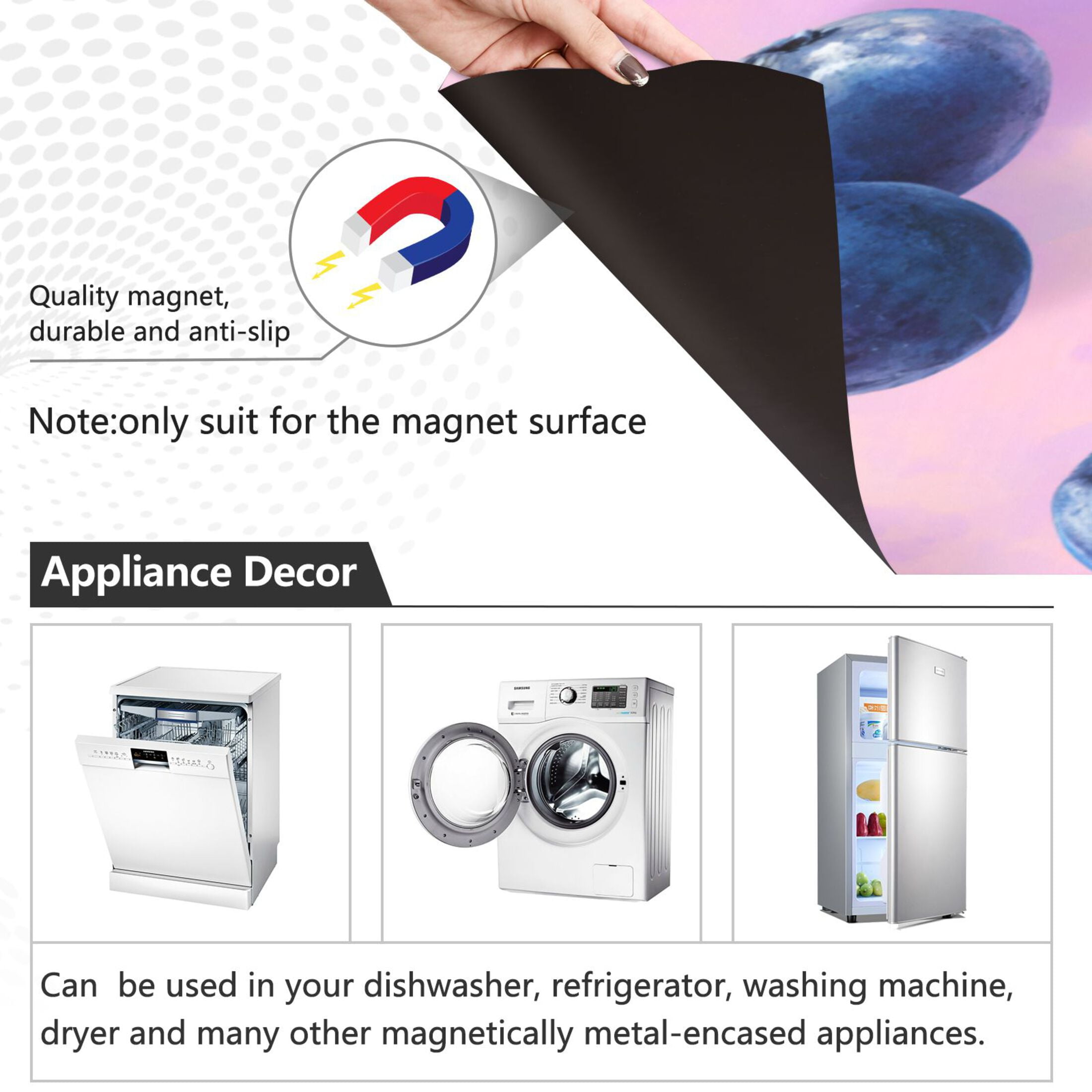 Dishwasher Magnetic Refrigerator Magnet Cover Sticker Home Decorative 23"x26" Blueberries Pattern