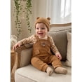 thumbnail image 6 of Cjfdfy Newborn Girl Boy Bear Romper Overall Infant 3pcs Outfit Set Long Sleeve Striped Romper Bear Embroidery Overall Suspender Pants Hat Sets Cute Bear Fall Winter Outfits Bodysuit 0-18 Months, 6 of 9
