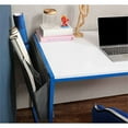 thumbnail image 6 of JJS Small Computer Desk Simple Style Writing Desk for Small Spaces 40 Inch Home Office Modern Student Study Laptop Writing Table with Storage Bag USB Hub, White/Blue, 6 of 7