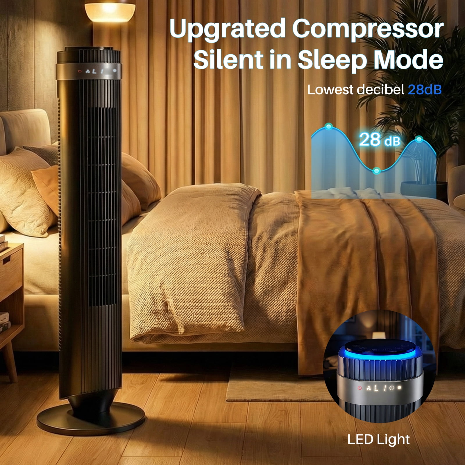 EDX Bladeless Tower Fan for Bedroom, 25ft/s High Velocity 28dB Quiet DC Fan, 5 Speeds 4 Modes, 12H Timer 64°Oscillating, Remote Standing Fan for Home Office Indoor, Black