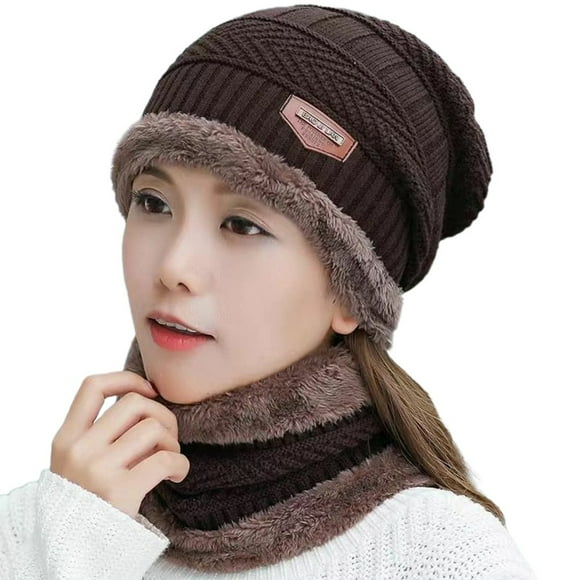 Clearance sale 2pcs Ski Cap And Scarf Cold Warm Leather Winter Hat For Women Men Knitted Hat Bonnet Warm Cap Skullies Beanies