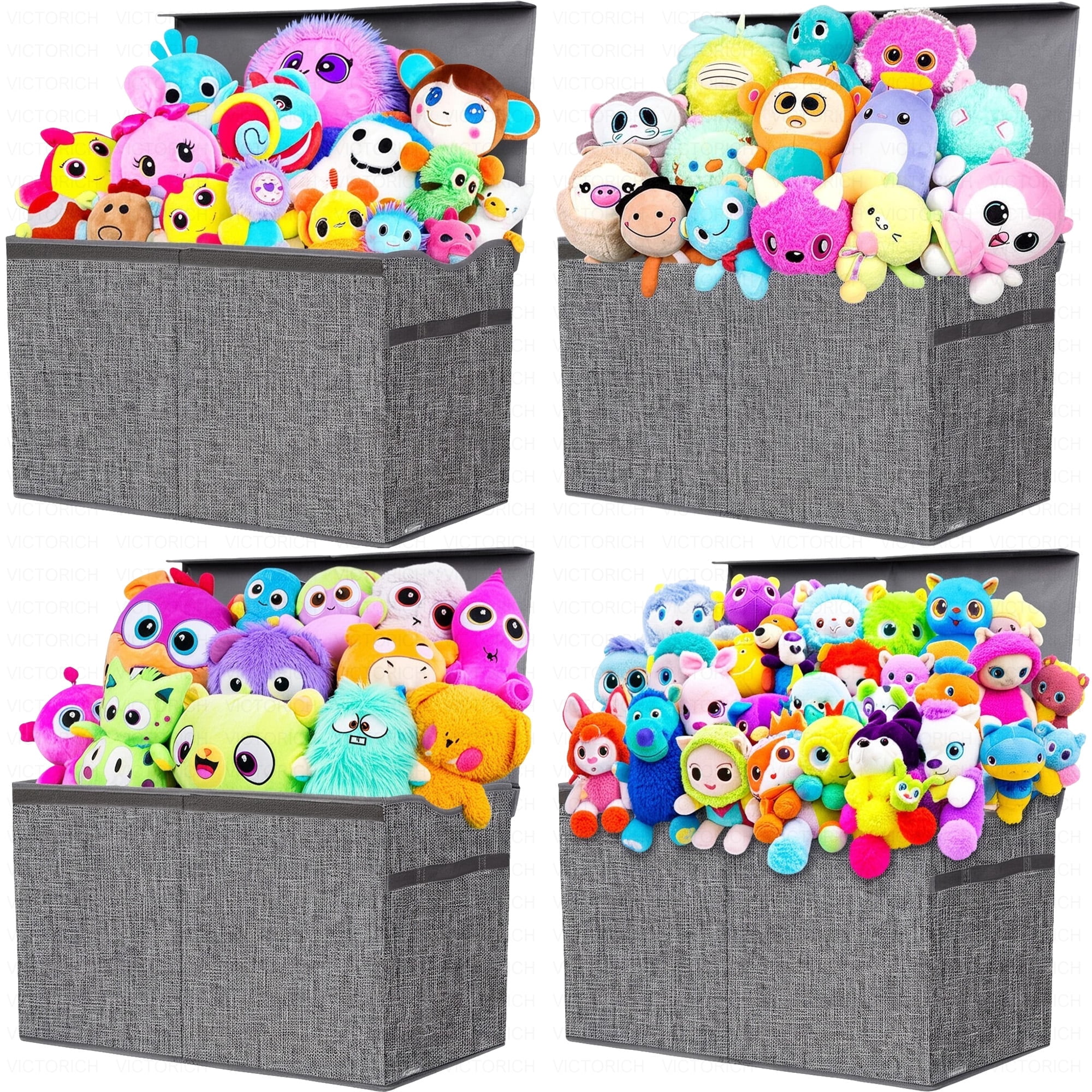 VICTORICH Extra Large Child Collapsible Toy Storage Fabric 32 gal Kids Room Toy Chests with Lid, Gray