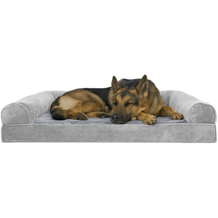 UPC: 0842229105032 | FurHaven Pet Products Faux Fur & Velvet Orthopedic Sofa Pet Bed for Dogs & Cats – Smoke Gray  Jumbo