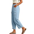 thumbnail image 4 of Miluxas Women's Lightweight Wide Leg Pants Elastic High Waist Cropped Harem Trousers with Pockets Summer Fashion Outfits Blue, 4 of 6