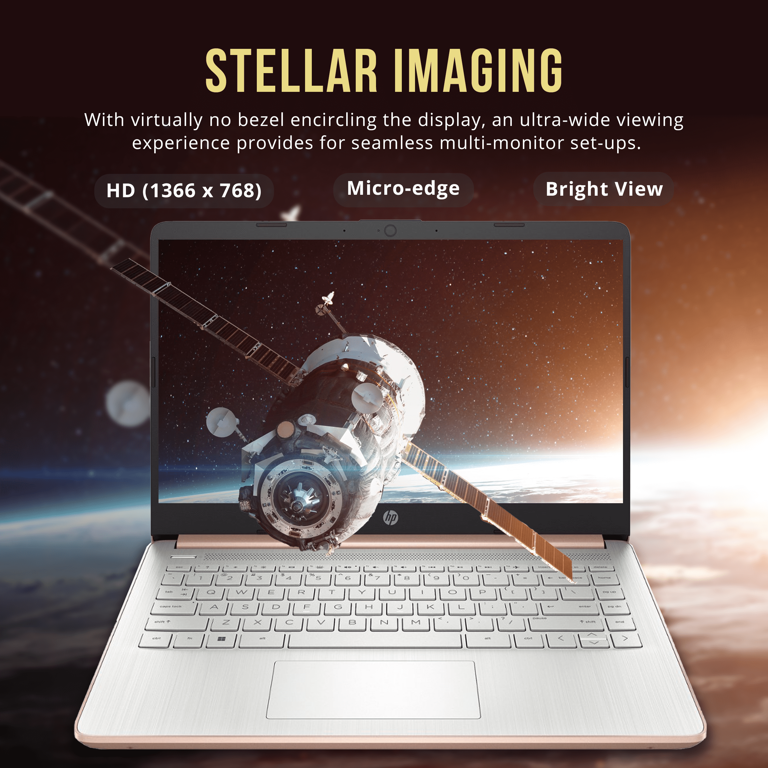 HP Stream 14" HD BrightView Laptop, Intel Celeron N4120, 16GB RAM, 416GB Storage (128GB eMMC + 288GB Docking Station Set), Intel UHD Graphics, 720p Camera, Wi-Fi, 1 Year Office 365, Win 11 S, Gold