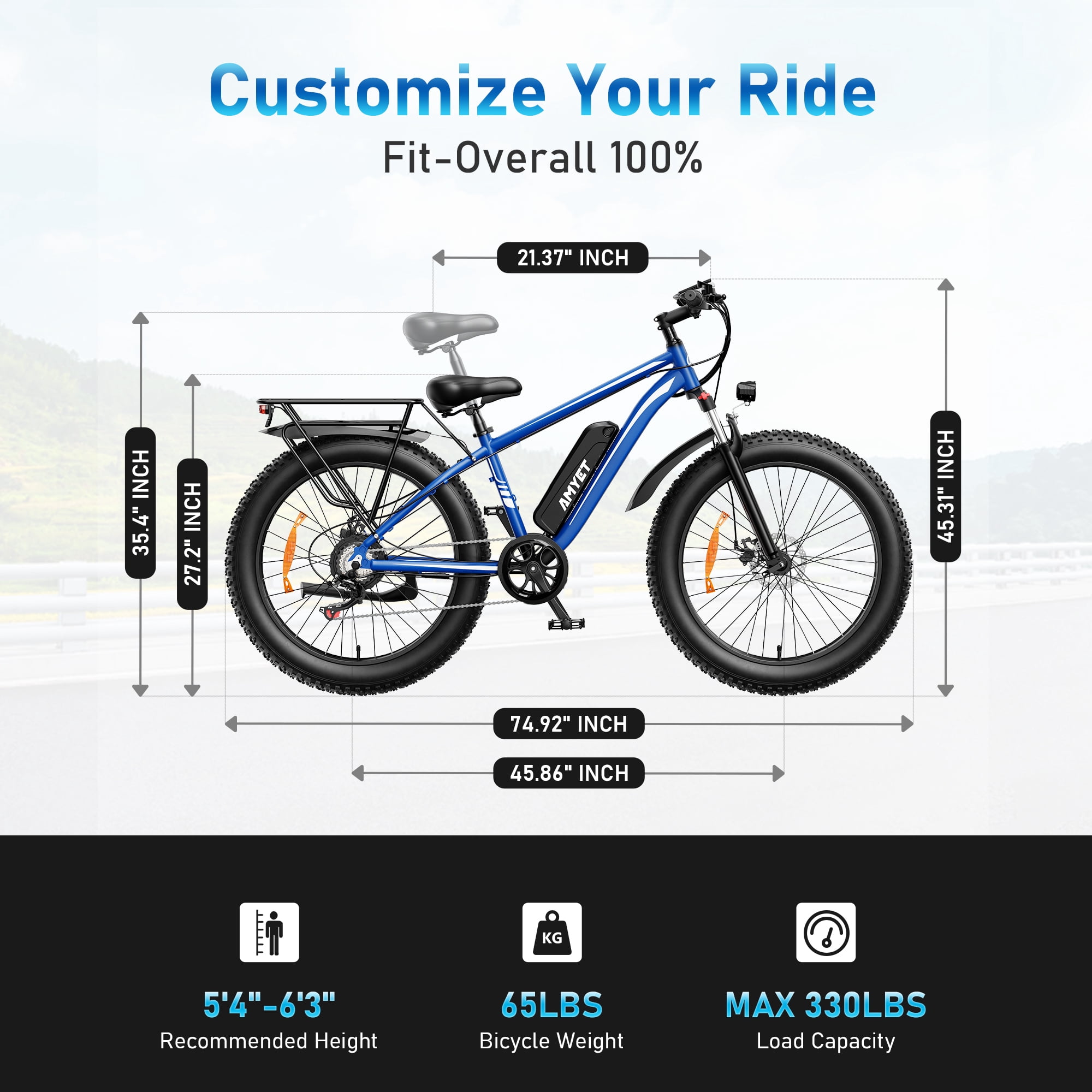 AMYET EB26 Electric Bike for Adults Set of 2, 26" Fat Tire E-Mountain Bicycle, 1000W 48V 15Ah 7-Speed Ebike UL2849