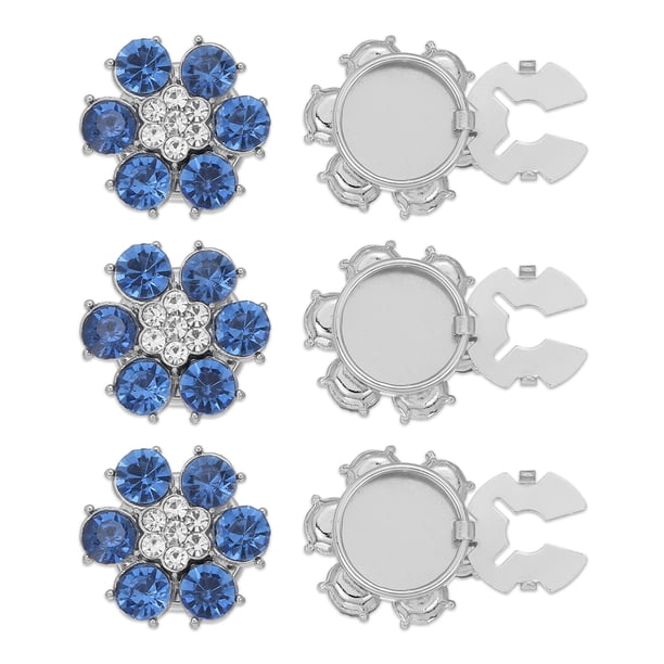 Cubiertas de Botones de Strass Uxcell, 6Pcs Cubierta de Botón de Clip de Flores Redondas de Cristal para Decoración de Ropa de Camisa de Boda para Mujeres y Hombres, Azul(Tono Plateado)