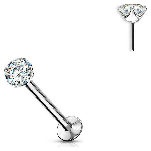 Labret Flat Back Stud Gem Prong Settings Push In Threadless