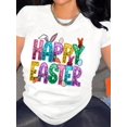 thumbnail image 1 of Festive Easter Bunny & Eggs Glitter Print Women's T-Shirt - Casual Streetr, Round Neck, Short Sleeve, S-XXL, Multicolor Options, Machine Washable Tee For Adult, Men, Women, Teen, Teenager, Adolescent, 1 of 6