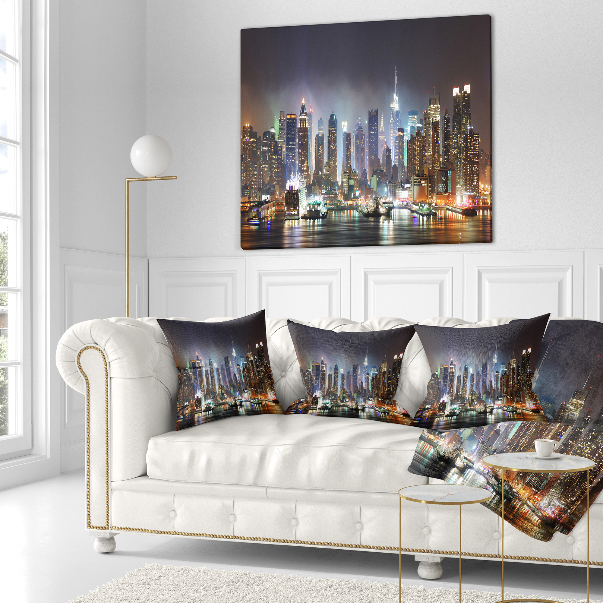 Designart New York Times Square in Blue Light - Cityscape Throw Pillow - 18x18