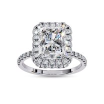 AFFY Halo Solitaire Engagement Rings for Women Center 8.2x6.2mm Radiant and Round Cut Lab Created Moissanite Anniversary Promise Ring in 14K White Gold Plated 925 Sterling Silver Size-6