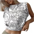 thumbnail image 1 of Pompotops Mode Femmes Courte O-Cou Mode Imprimé Gilet Sans Manches Extérieure Nombril Bas Blouse, 1 of 4