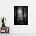 thumbnail image 2 of Full Moon Over Misty Forest Black and White Photo Extra Large XL Wall Art Poster Print, 2 of 3