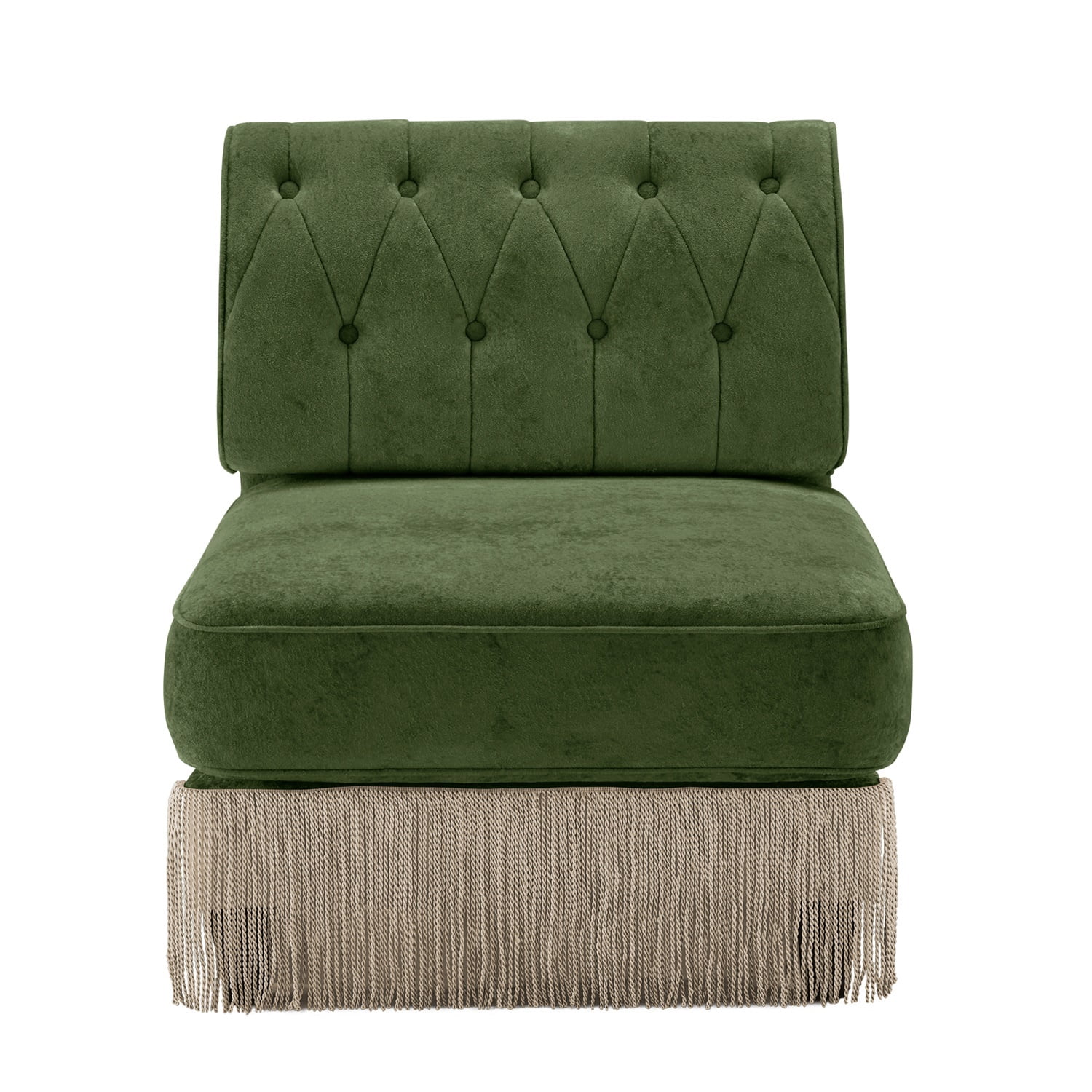 Hommoo Comfort Velvet Fabric Armless Sofa, Button Tufted Design & Floor-grazing Tassel, Green