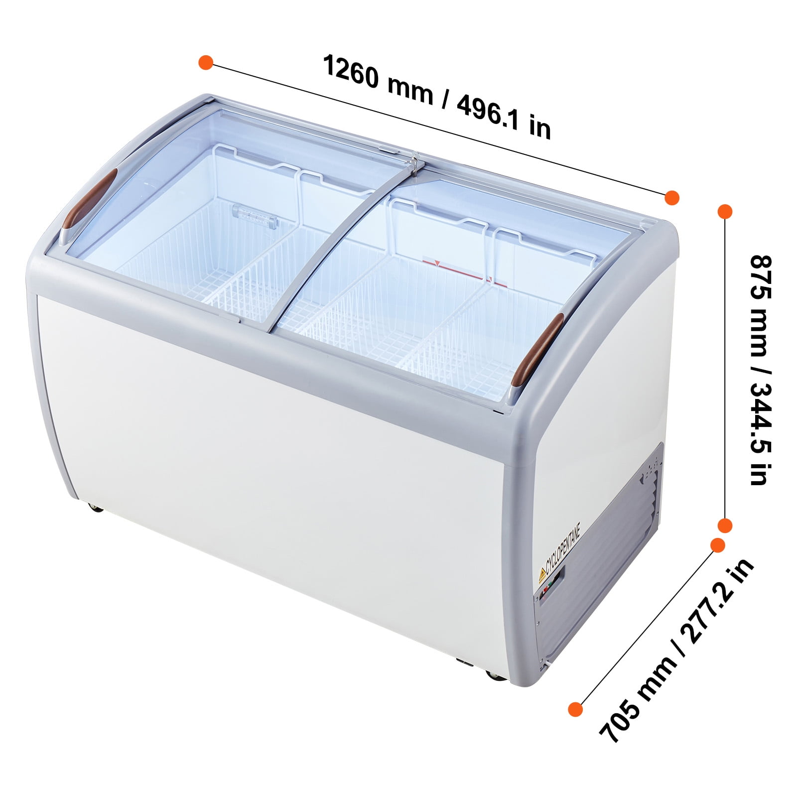 KFFKFF Professional Ice Cream Showcase, 12.8 Cubic Feet Storage Freezer, Portable Transparent Lid Deep Freezer, Dining Establishment Sorbet Serving Cabinet with 4 Metal Baskets