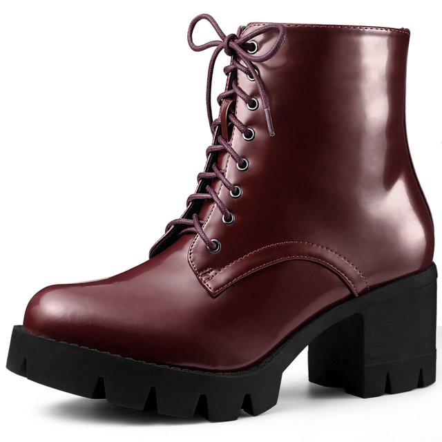 Botas De Combate Lug Sole Plataforma Cremallera Tacón Grueso Para Mujeres Borgoña 36 EU