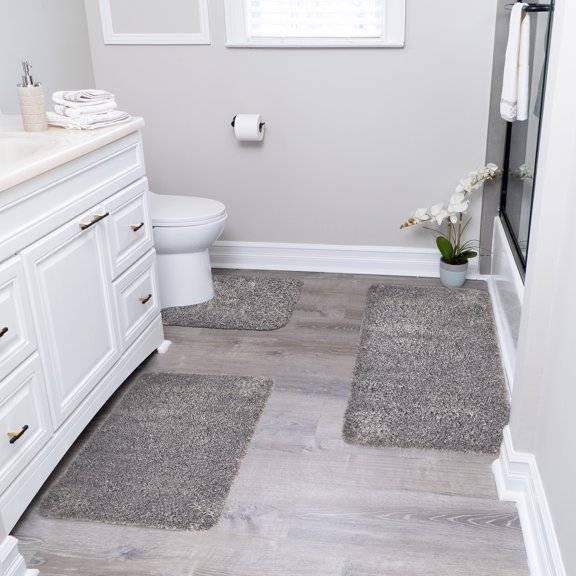 Solid Gray Bathroom Rugs Sets, Shower Rugs with Toilet Rugs U Shaped, Non Slip Bath Mats, Machine Washable Bath Mat, Absorbent Bath Mat, Bathroom Decor