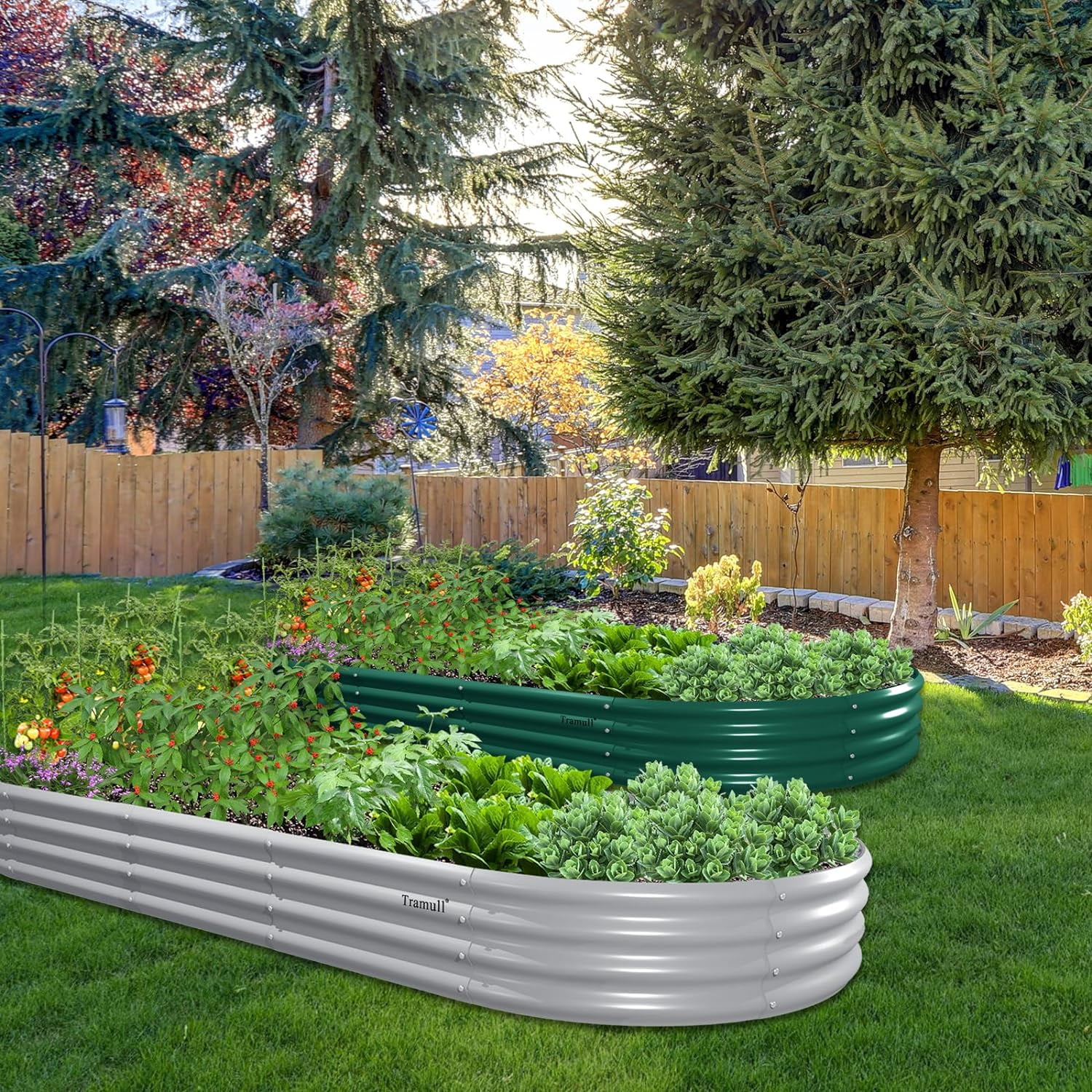Tramull 2 Pack 8x3x1FT Galvanized Raised Garden Bed Large Metal Planter Box Kit Elevated Raised Garden Planters for Outdoor Plants, Green