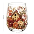 thumbnail image 3 of Tuvgenk Fall Embroidery Print Stemless Wine Glass with Birdhouse Design Transparent Drinking Cup for Thanksgiving Decor in Birdhouse Pattern, 3 of 7
