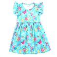 thumbnail image 1 of Toddler Girls Green Butterfly Pattern Dresses Ruffle Bottom Flutter Sleeve Summer Apparel 2-3T, 1 of 2