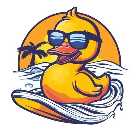 Holographic Cute Surfing Duck Car Sticker. Waterproof Vinyl Decal for Laptop, Window, Bumper, Phone and More. Fun Aesthetic Gift for Duck and Surf Lovers