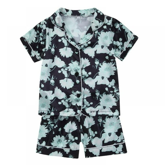 Uccdo 12M-6T Toddler Girls Boys Summer Satin Silk Pajamas Set Kids Short Sleeve Button Down Sleepwear