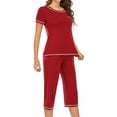 thumbnail image 6 of FAIWAD Womens Pajama Sets 2 Piece Short Sleeve Tops and Cropped Pants Spring Loungewear Loose Outfits, 6 of 6