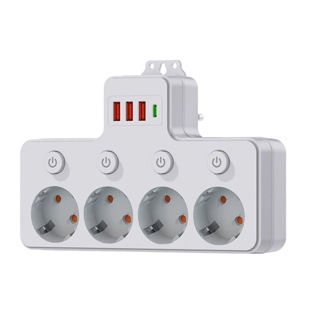 Wall Socket Extender with USB Charging Ports Individual Control Switches Surge Protector Fast Charging USB A Type C for Home Office
