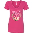 thumbnail image 3 of Inktastic Blessed to Be a Gigi with Pink Flowers Women's V-Neck T-Shirt, 3 of 5