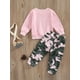 thumbnail image 4 of Conjunto de dos piezas para bebé niña: sudadera de manga larga con estampado de letras y pantalones elásticos con estampado de camuflaje., 4 of 9