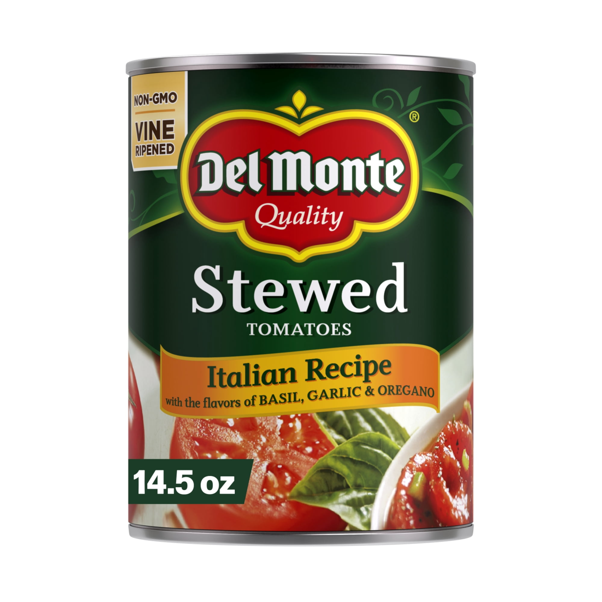 Del Monte Italian Recipe Stewed Tomatoes With The Flavors Of Basil, Garlic & Oregano, 14.5 Oz