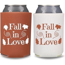 Fall Wedding Can Coolers, Fall In Love Coolie, Wedding Party Gift and Souvenir, Couple Beer Hugger (2Pack (1 White, 1 Rust))